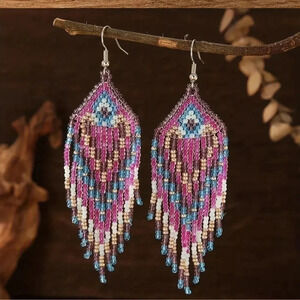 1 LEFT! Colorful Beaded Bohemian Tassel Earrings